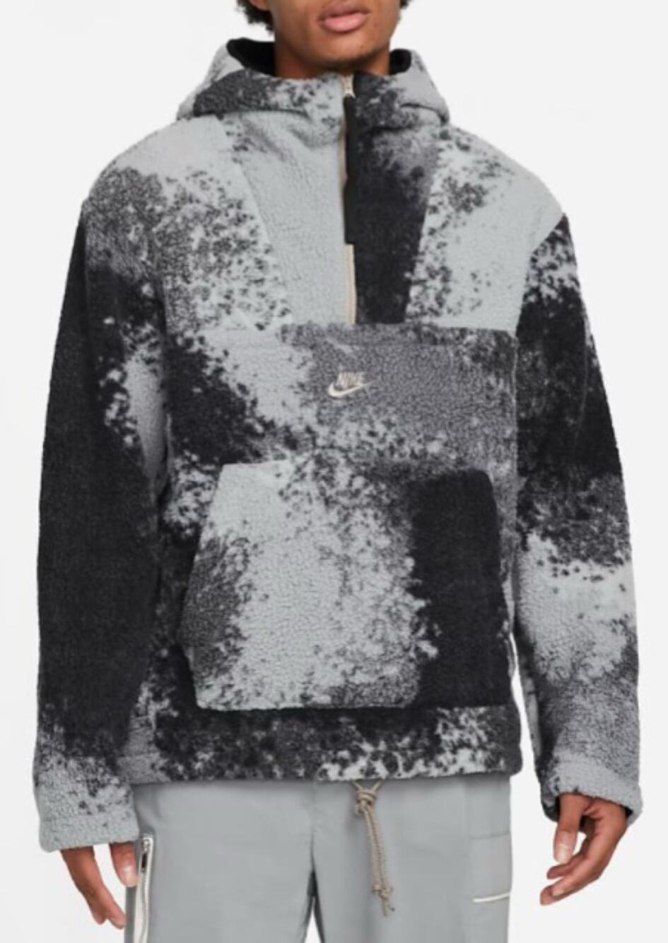 Nike Sportswear Essentials Sherpa Hoodie XL Black Gray 1/2 Zip
